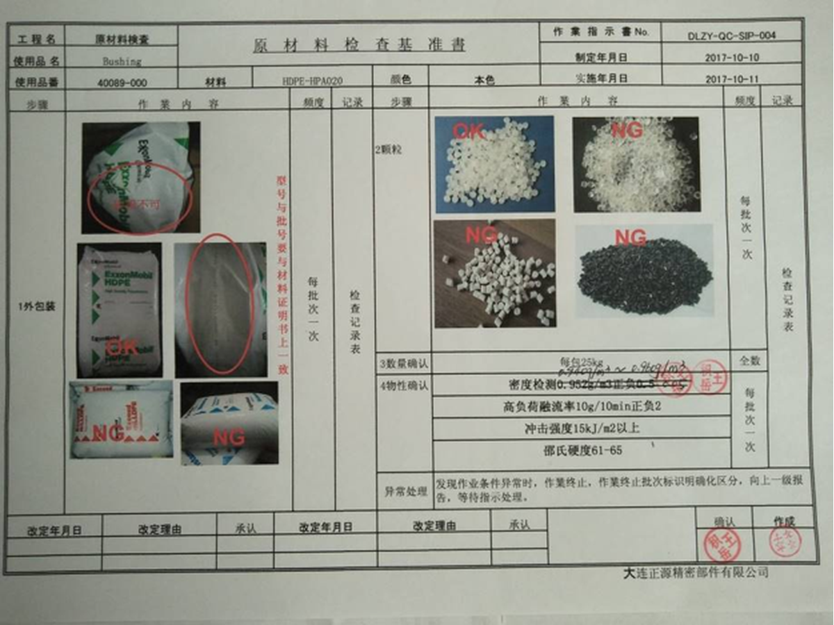 Incoming inspection record sample (masked)